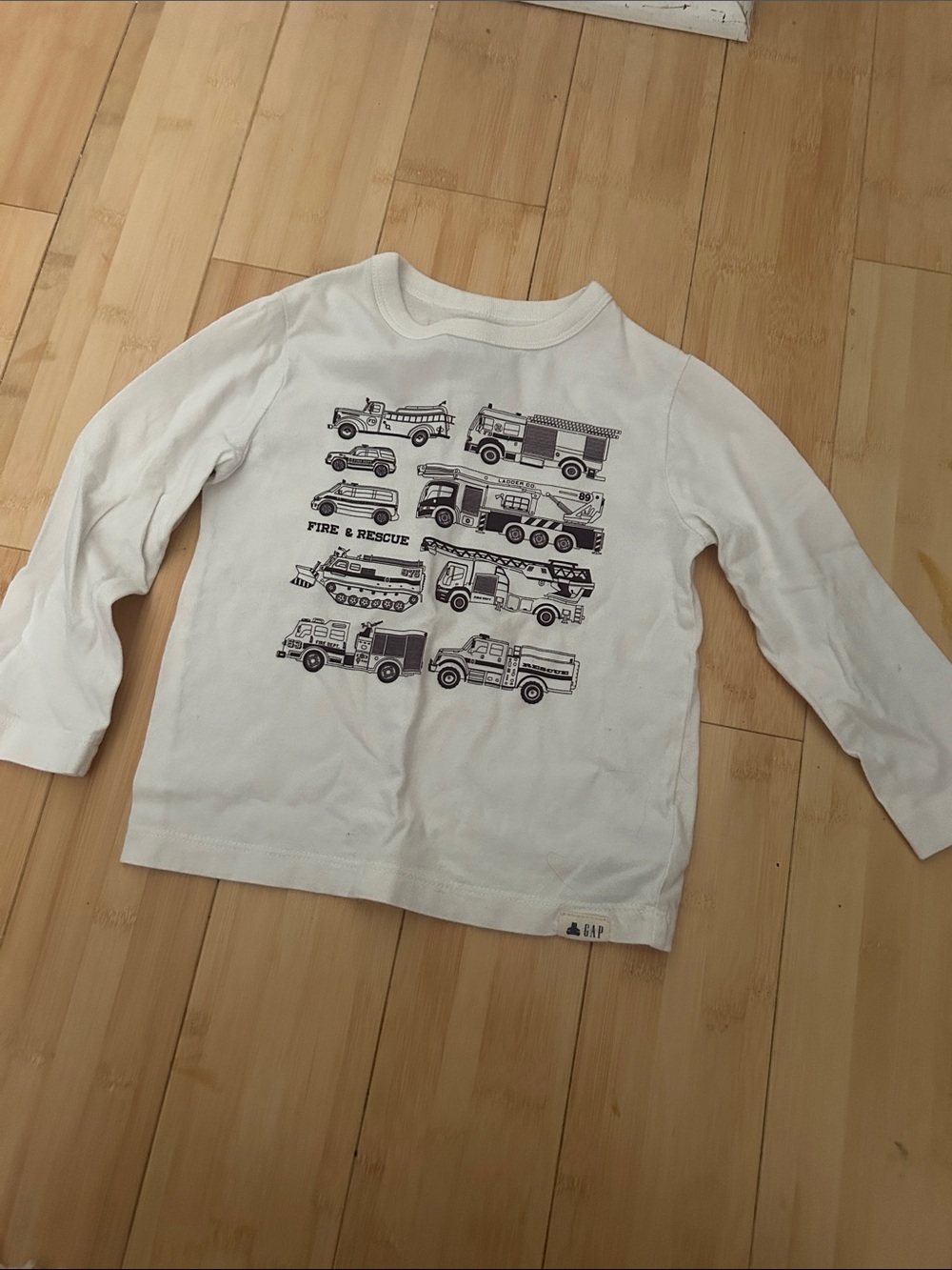 GAP White Long-Sleeve Tee with Navy Rescue Vehicles